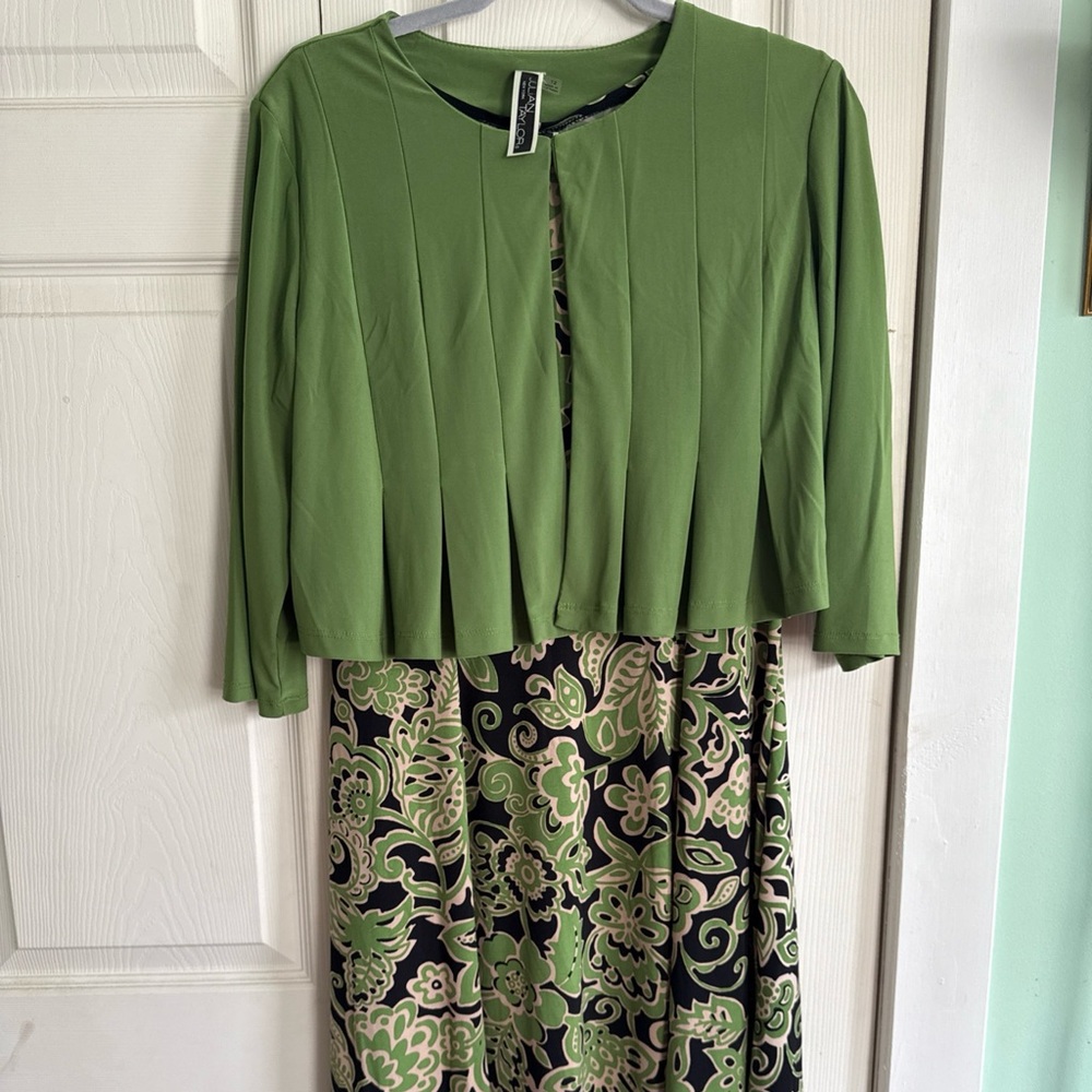 Julian Taylor Green and Black Floral Dress with Bolero Set size 12